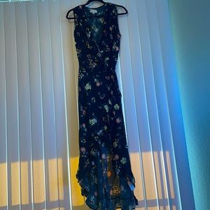 Apricot long floral crossbody dress